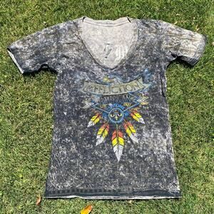 Rare 2011 Affliction American Customs Tee Reversible Distress Women's Large